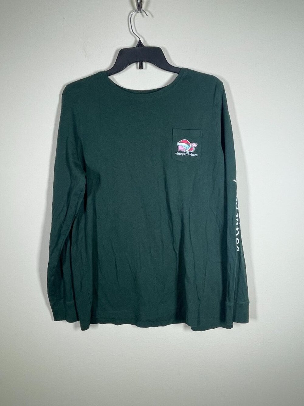 Vineyard Vines Women's Green Graphic Holiday Santa Whale Tee Shirt L Cotton!